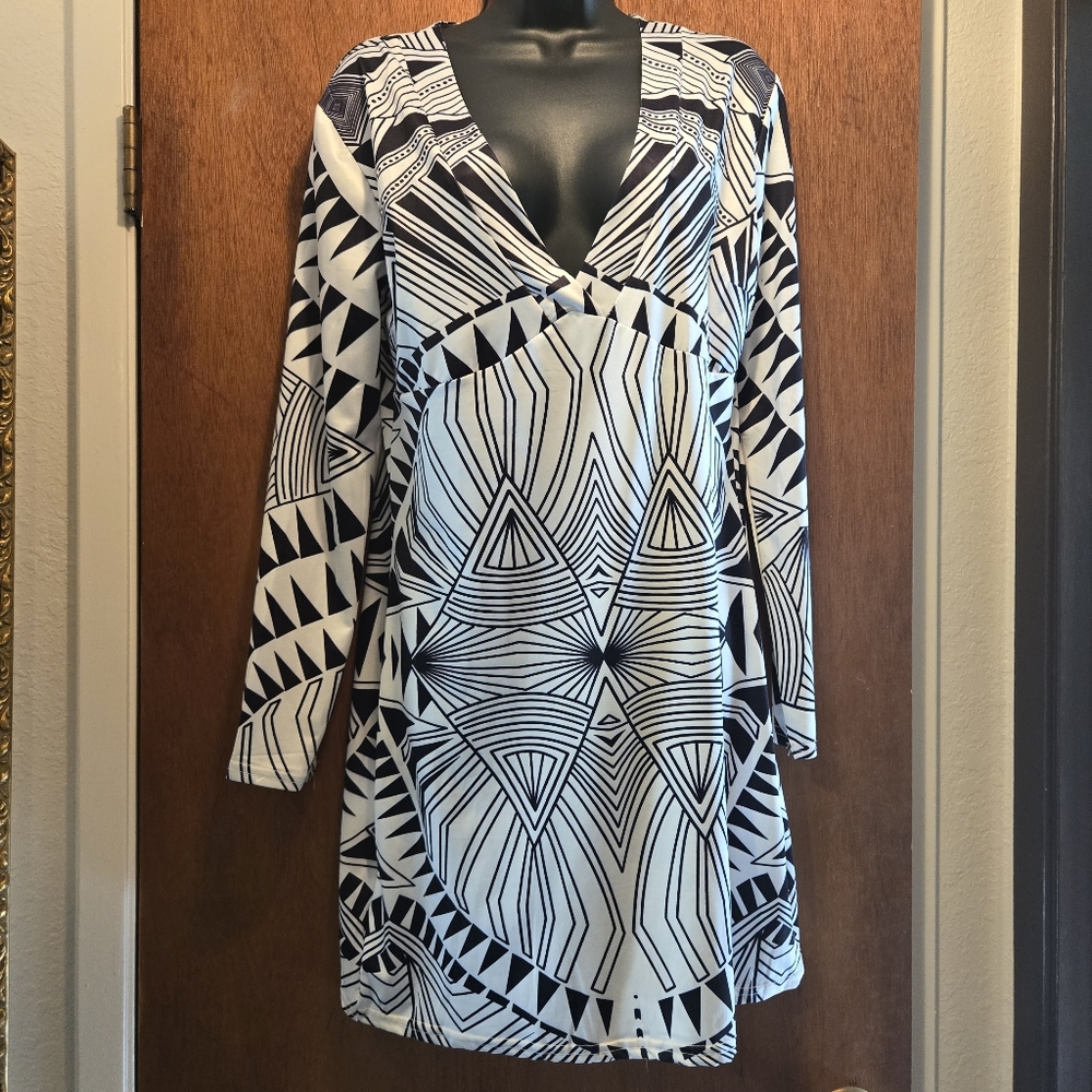 Gorgeous black & white geometric kimono style dress szXL no brand - Picture 2 of 8